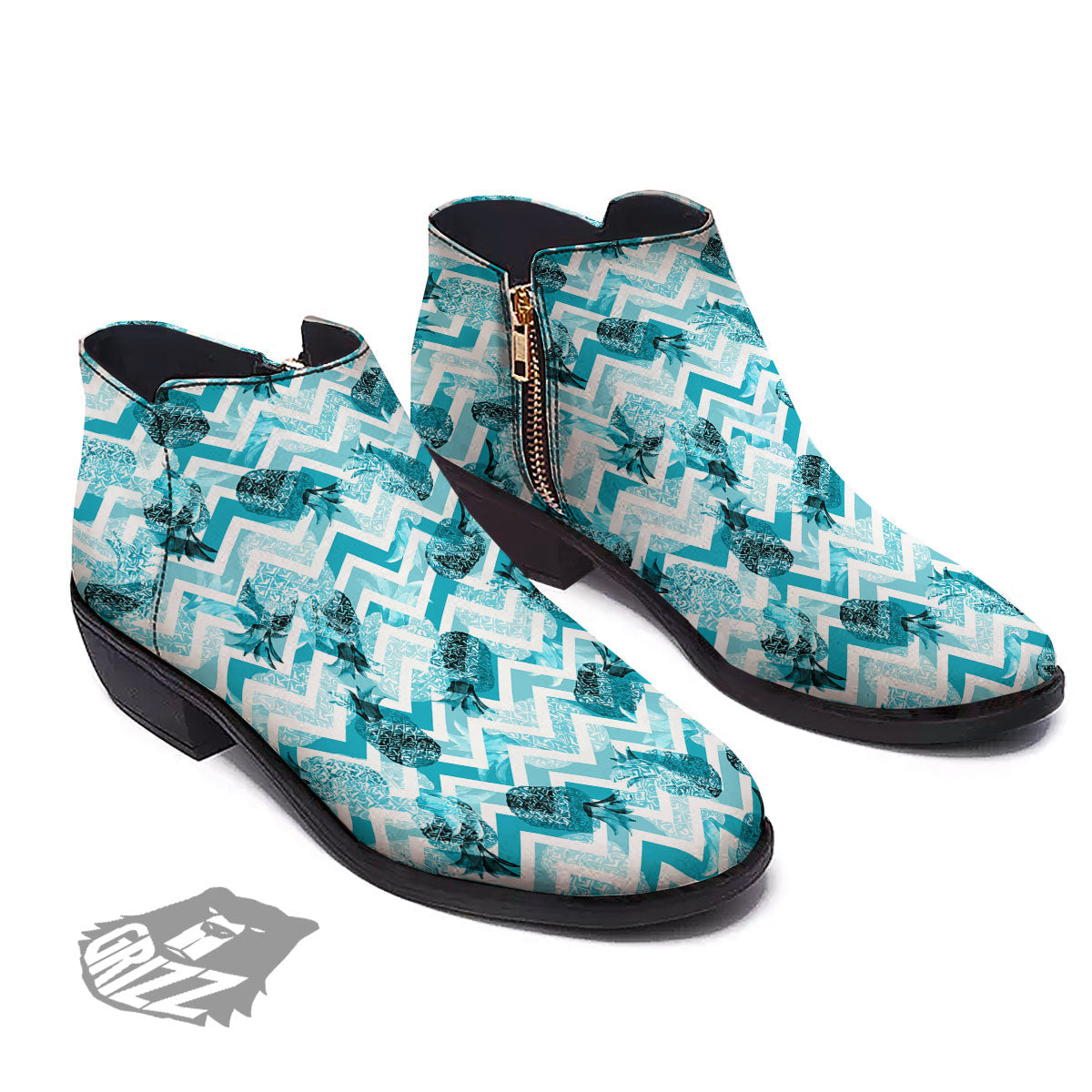 Zig Zag Pastel Pineapple Print Pattern Ankle Boots-grizzshop