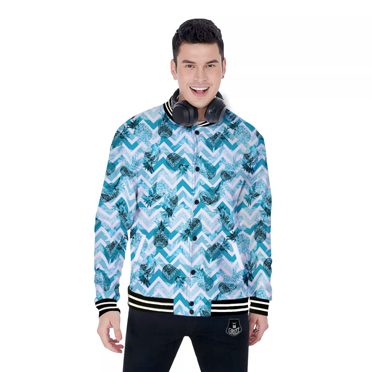 Zig Zag Pastel Pineapple Print Pattern Baseball Jacket-grizzshop