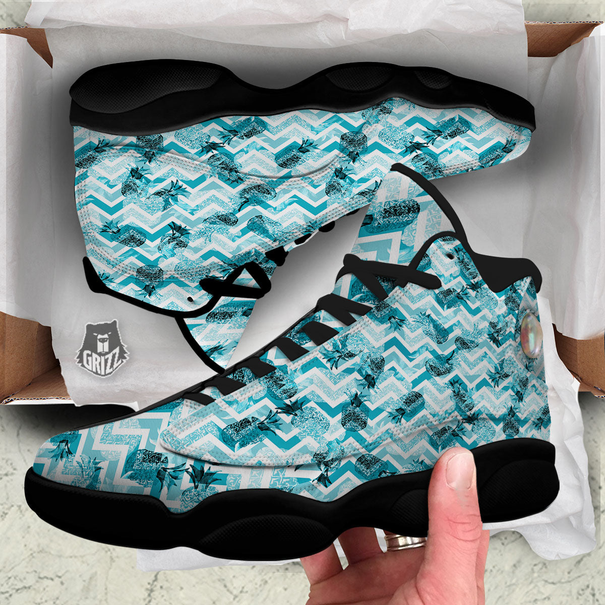Zig Zag Pastel Pineapple Print Pattern Black Basketball Shoes-grizzshop