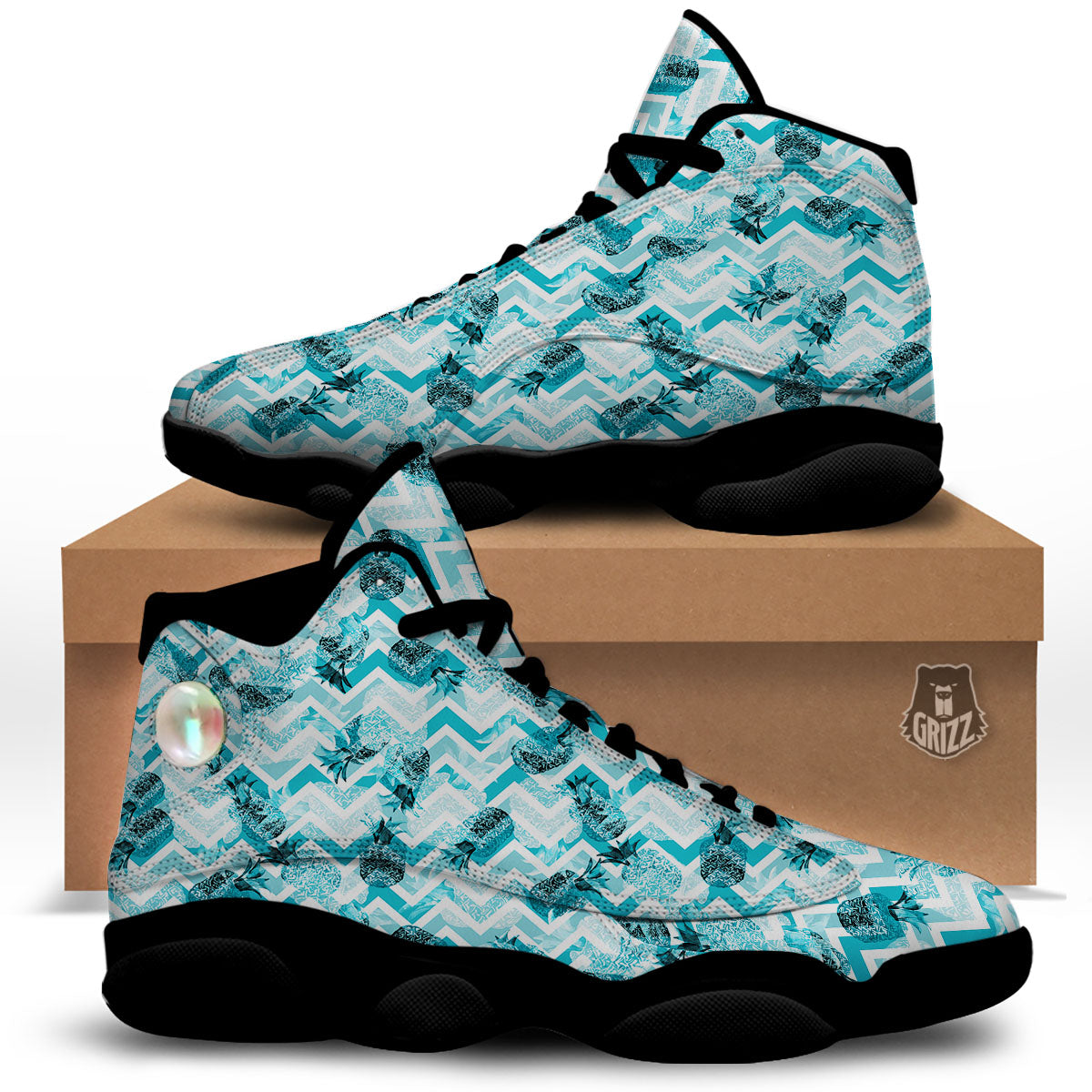 Zig Zag Pastel Pineapple Print Pattern Black Basketball Shoes-grizzshop