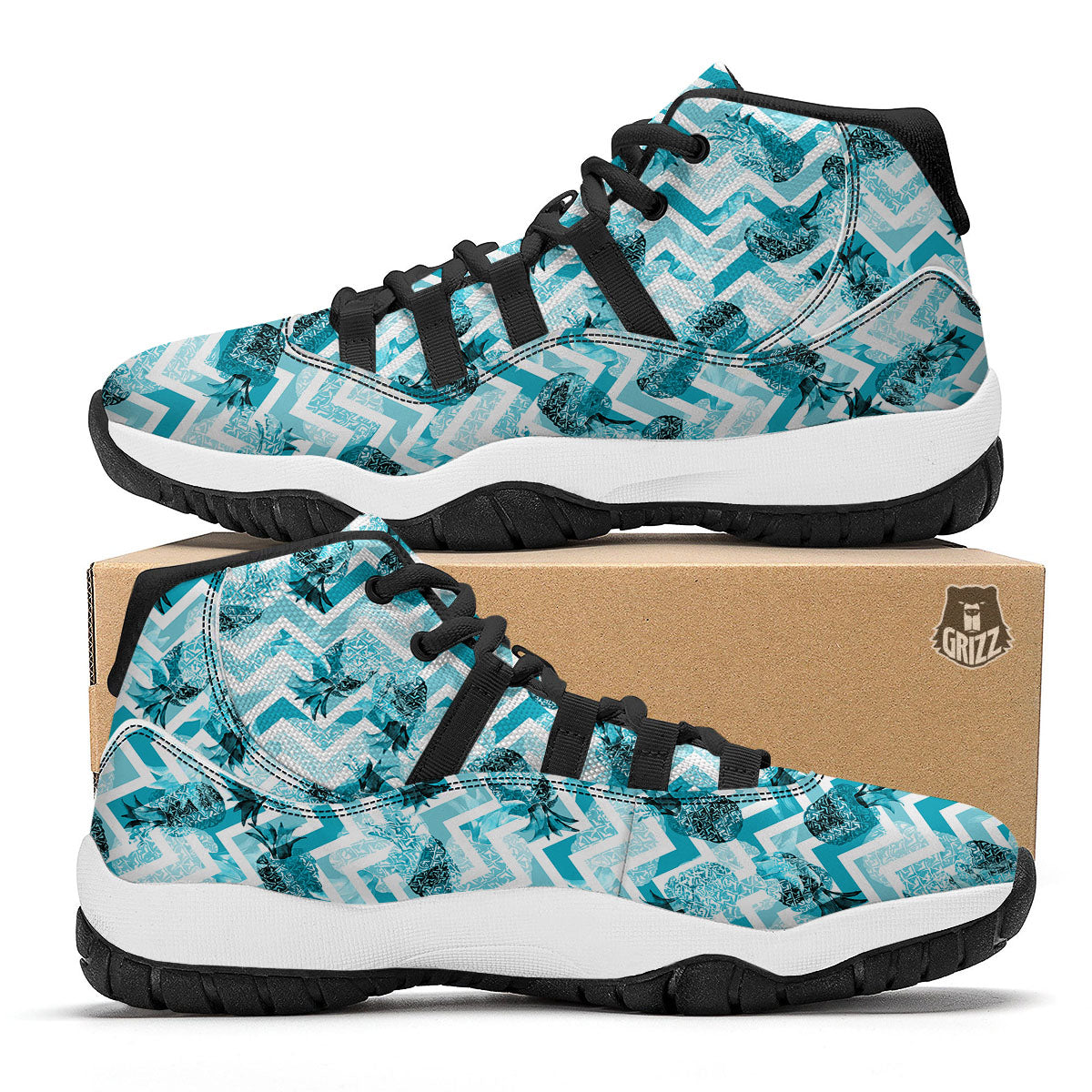 Zig Zag Pastel Pineapple Print Pattern Black Bball Shoes-grizzshop