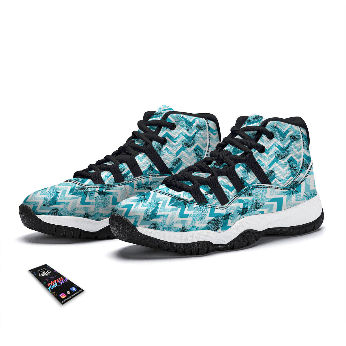 Zig Zag Pastel Pineapple Print Pattern Black Bball Shoes-grizzshop