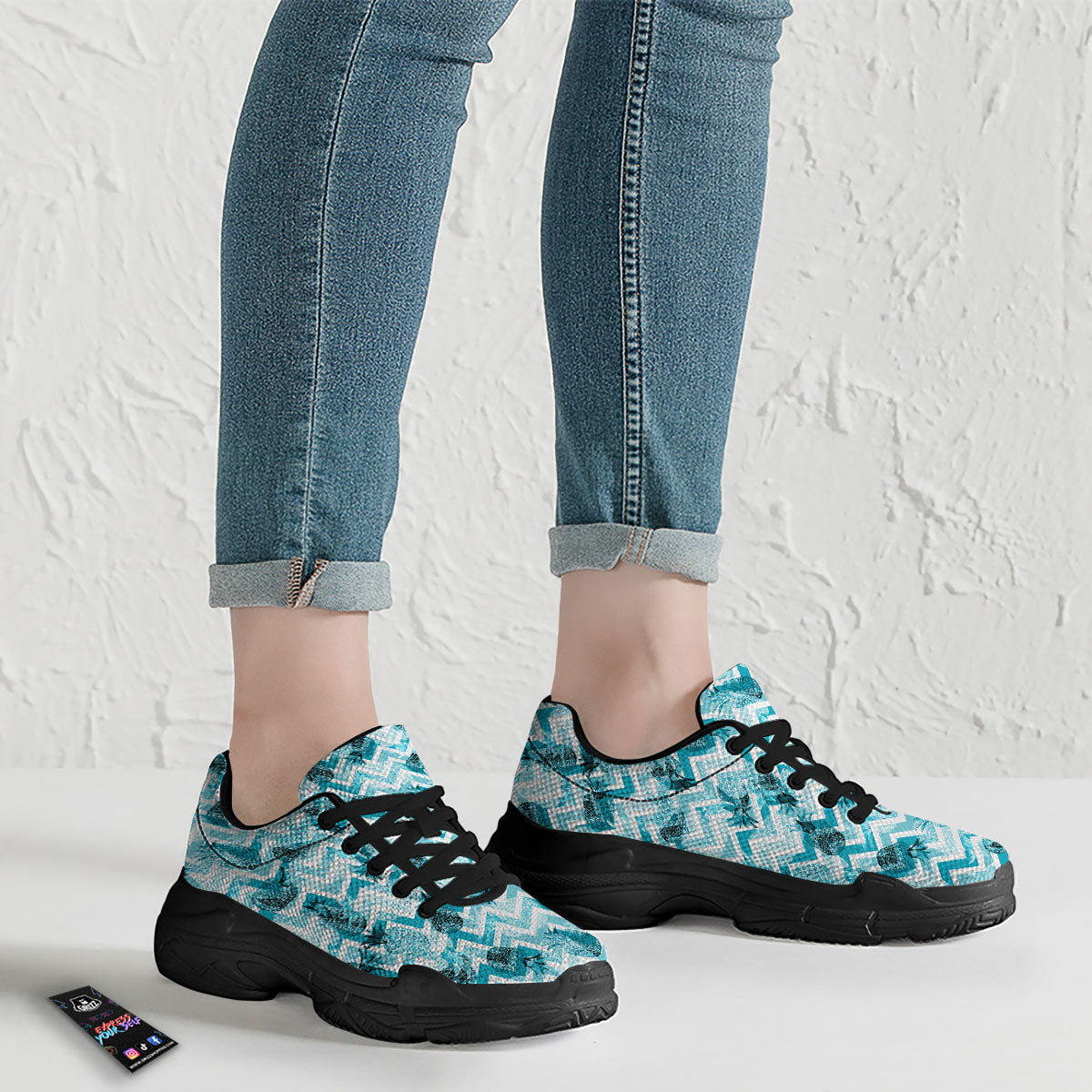Zig Zag Pastel Pineapple Print Pattern Black Chunky Shoes-grizzshop