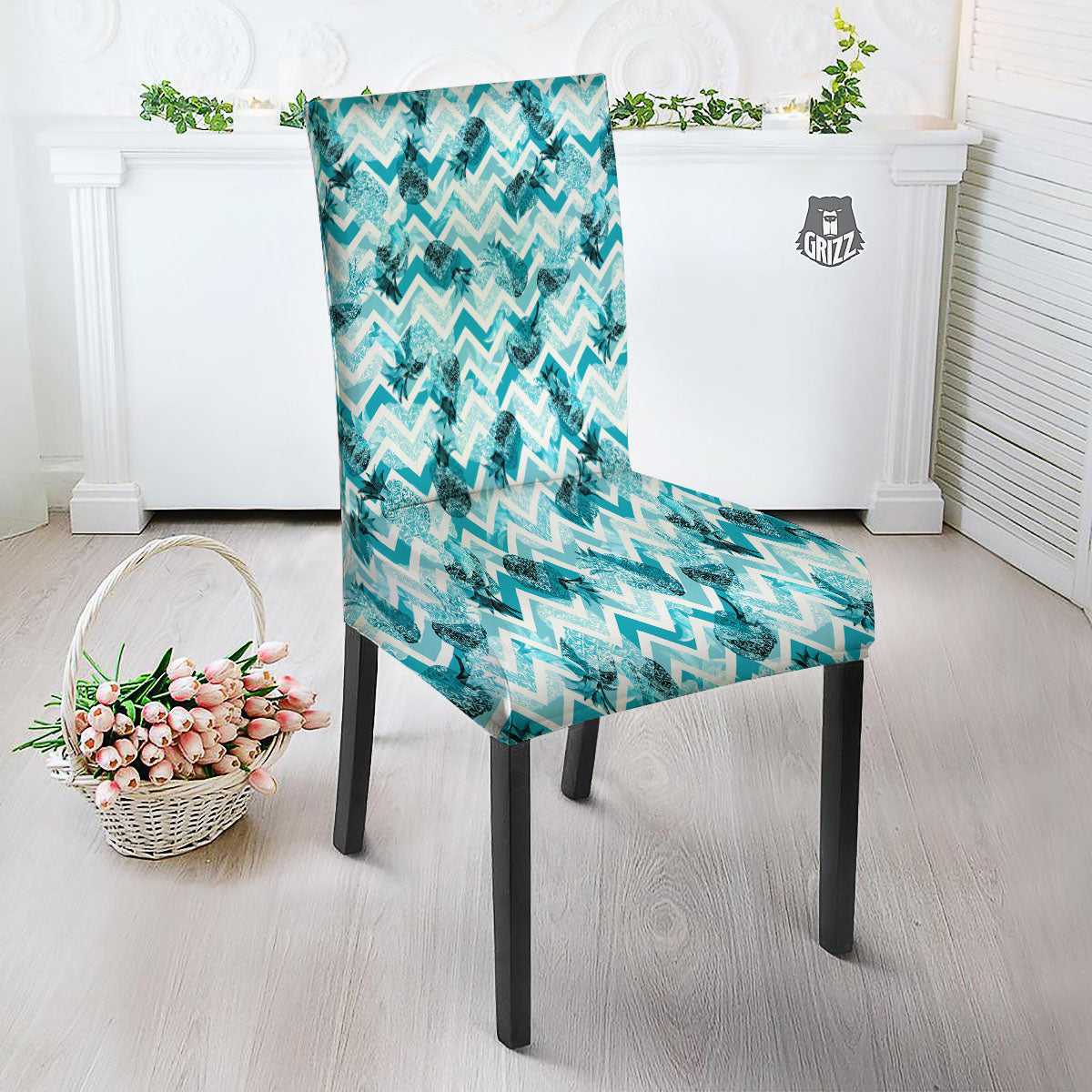 Zig Zag Pastel Pineapple Print Pattern Dining Chair Slipcover-grizzshop