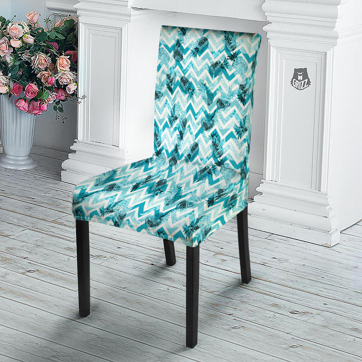 Zig Zag Pastel Pineapple Print Pattern Dining Chair Slipcover-grizzshop