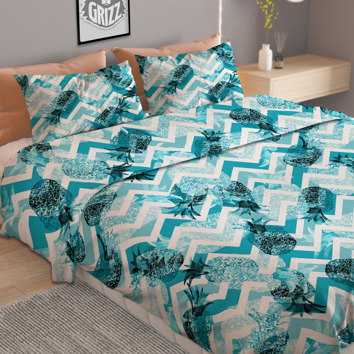 Zig Zag Pastel Pineapple Print Pattern Duvet Cover Bedding Set