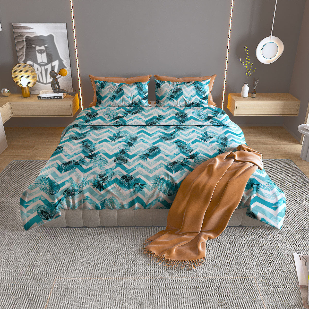 Zig Zag Pastel Pineapple Print Pattern Duvet Cover Bedding Set