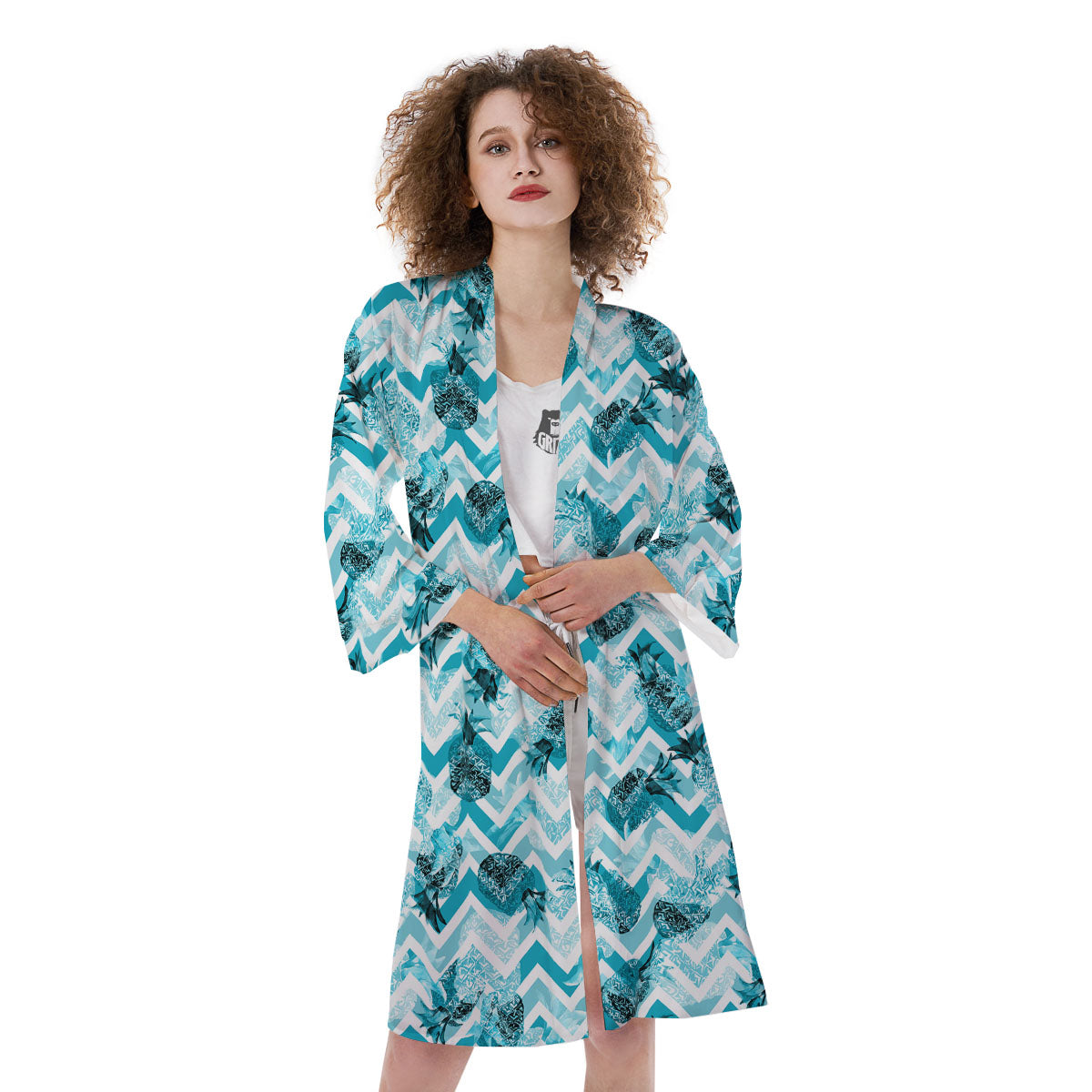 Zig Zag Pastel Pineapple Print Pattern Kimono-grizzshop