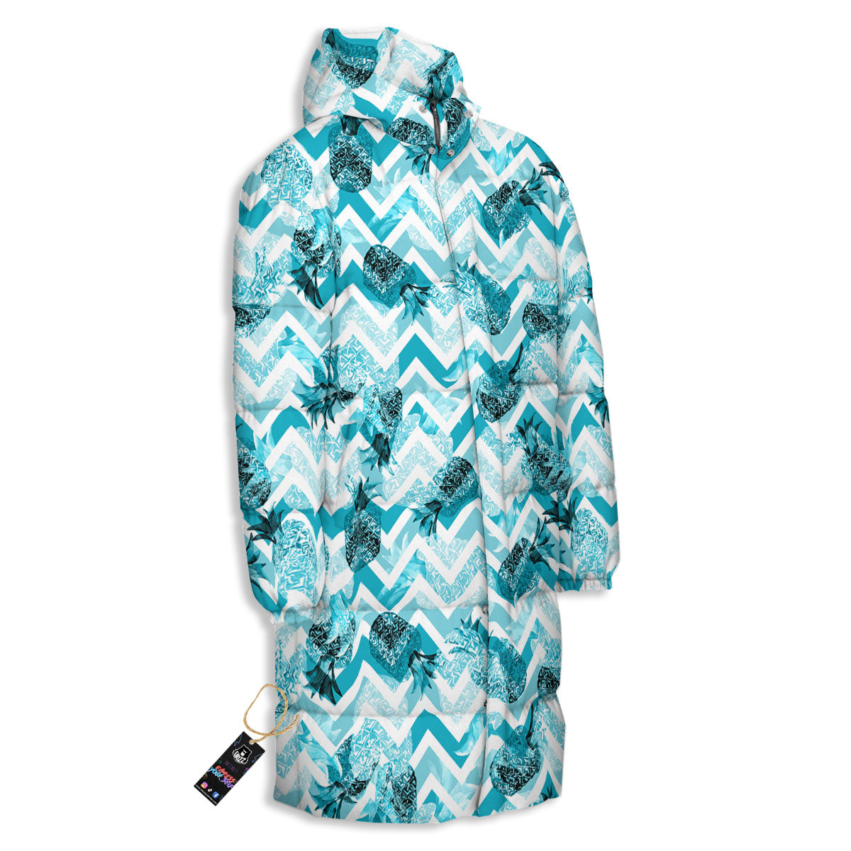 Zig Zag Pastel Pineapple Print Pattern Long Down Jacket-grizzshop