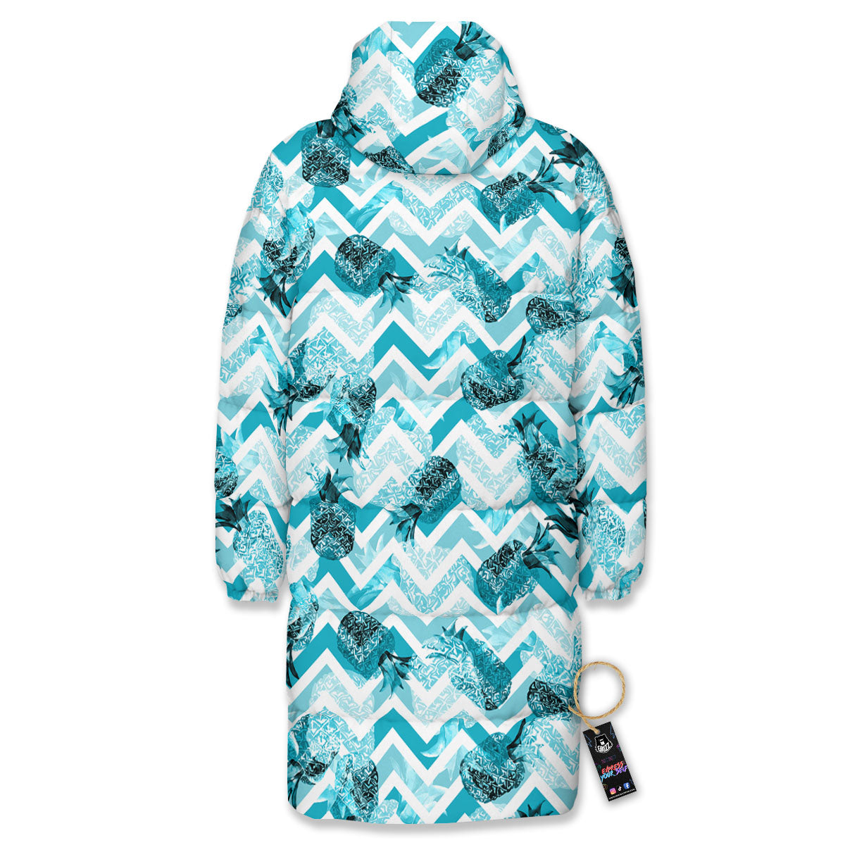 Zig Zag Pastel Pineapple Print Pattern Long Down Jacket-grizzshop