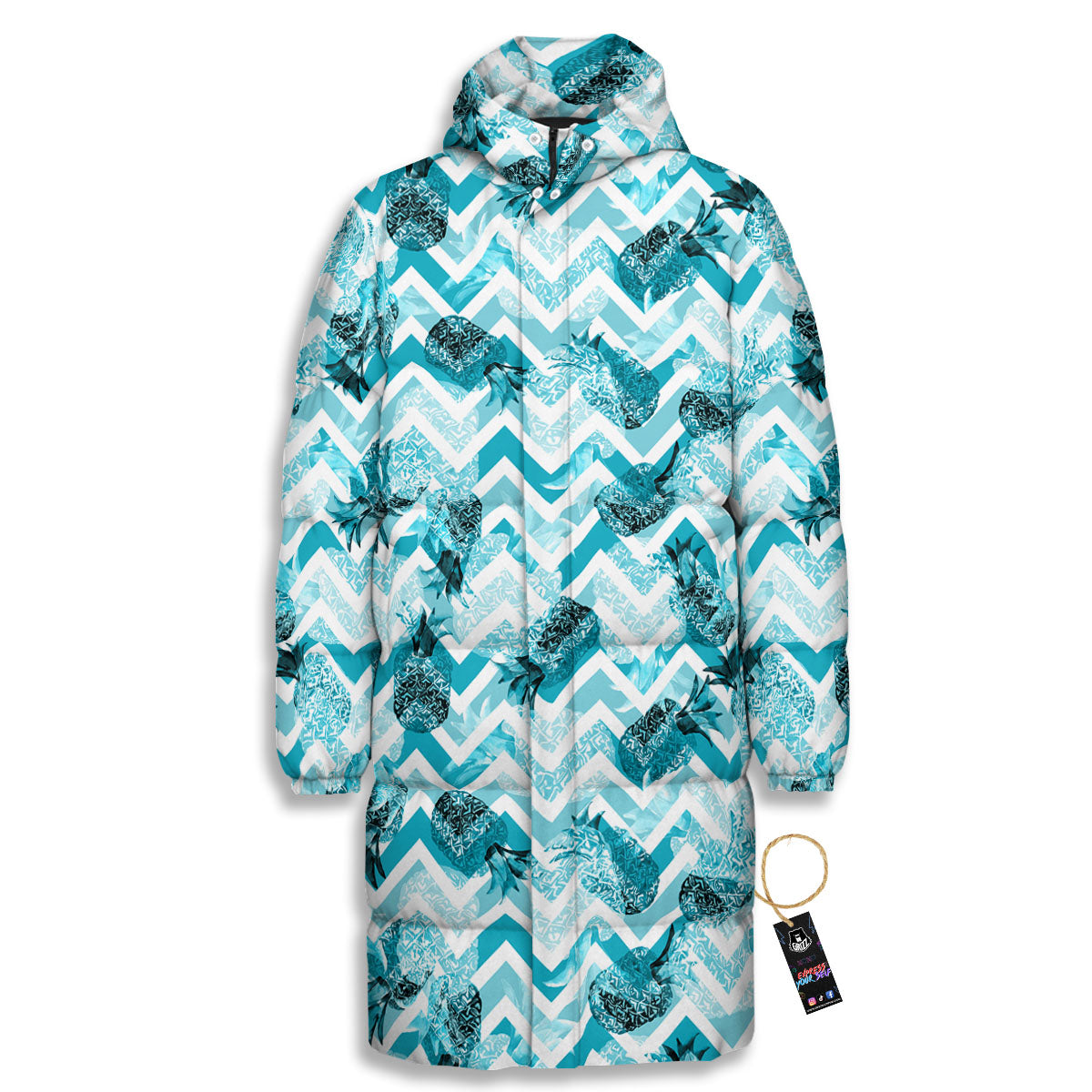 Zig Zag Pastel Pineapple Print Pattern Long Down Jacket-grizzshop