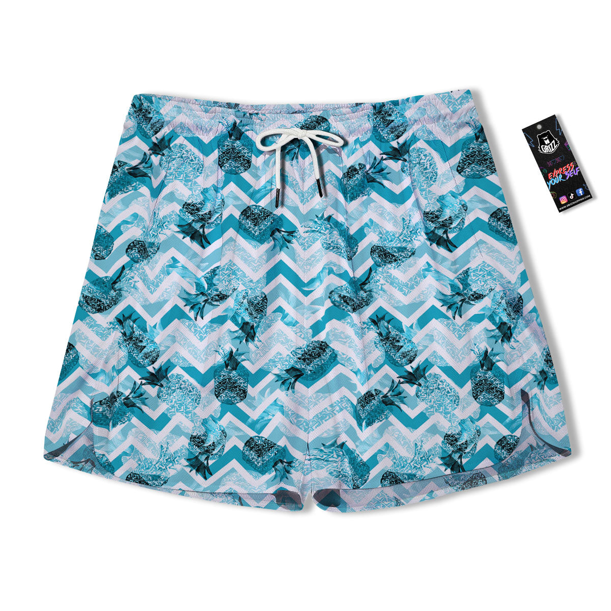 Zig Zag Pastel Pineapple Print Pattern Men's Running Shorts-grizzshop