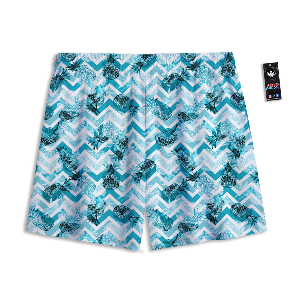 Zig Zag Pastel Pineapple Print Pattern Mesh Shorts-grizzshop