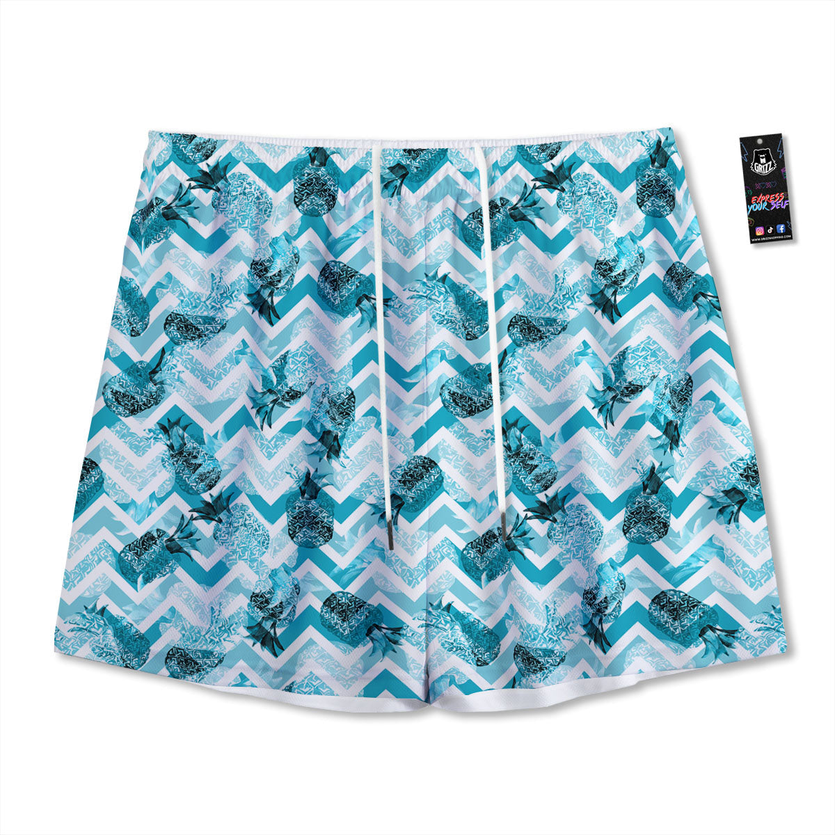 Zig Zag Pastel Pineapple Print Pattern Mesh Shorts-grizzshop