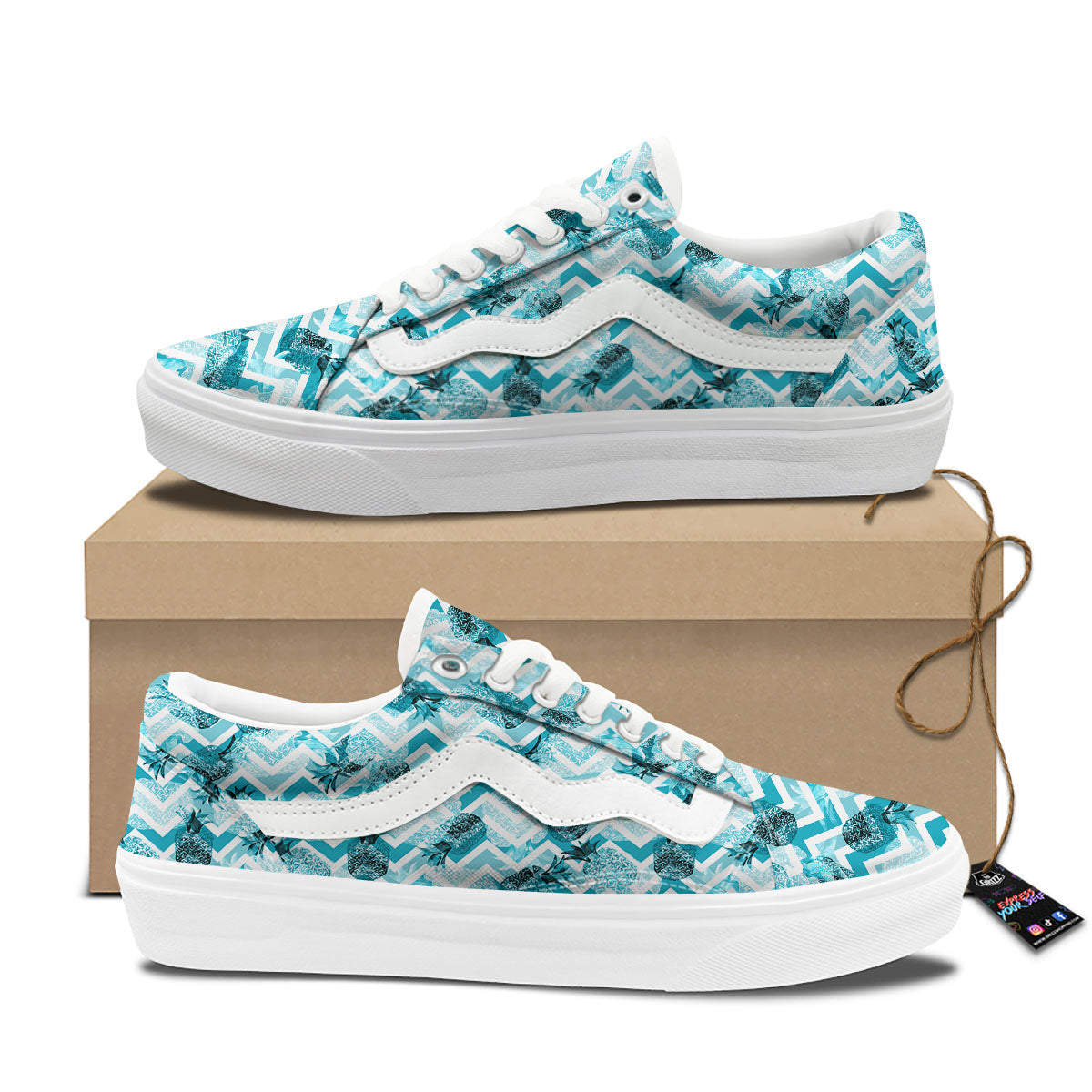 Zig Zag Pastel Pineapple Print Pattern Skate Shoes-grizzshop