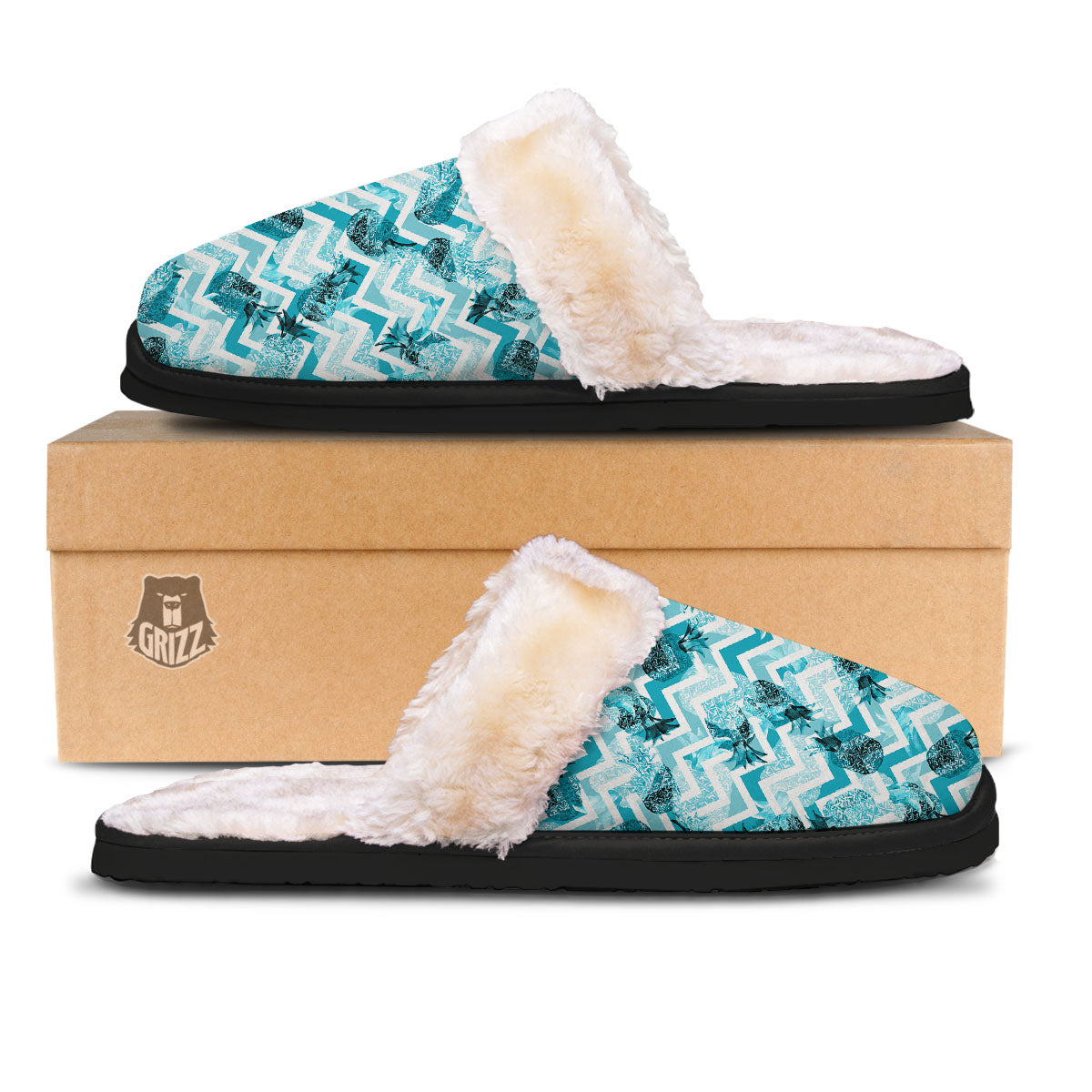 Zig Zag Pastel Pineapple Print Pattern Slippers-grizzshop