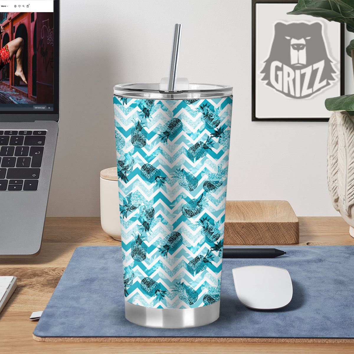 Zig Zag Pastel Pineapple Print Pattern Tumbler-grizzshop
