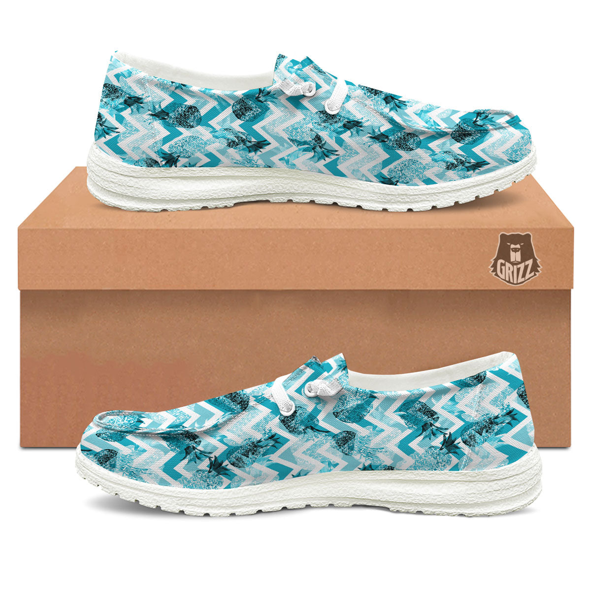 Zig Zag Pastel Pineapple Print Pattern White Loafers-grizzshop