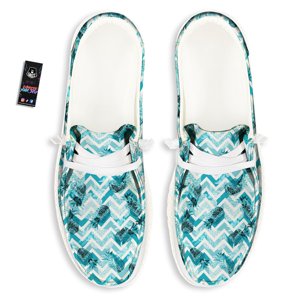 Zig Zag Pastel Pineapple Print Pattern White Loafers-grizzshop