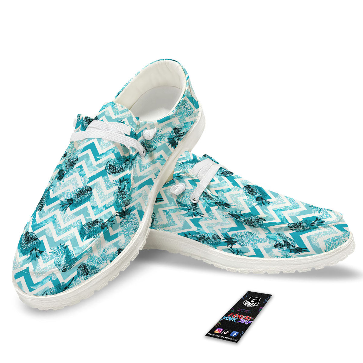 Zig Zag Pastel Pineapple Print Pattern White Loafers-grizzshop