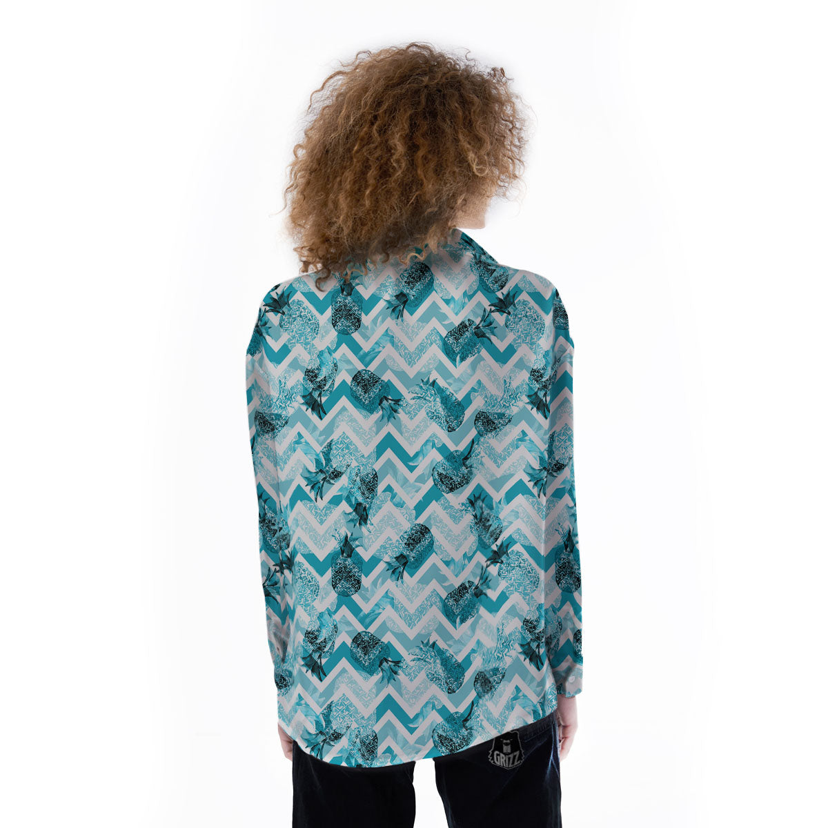 Zig Zag Pastel Pineapple Print Pattern Women's Long Sleeve Shirts-grizzshop