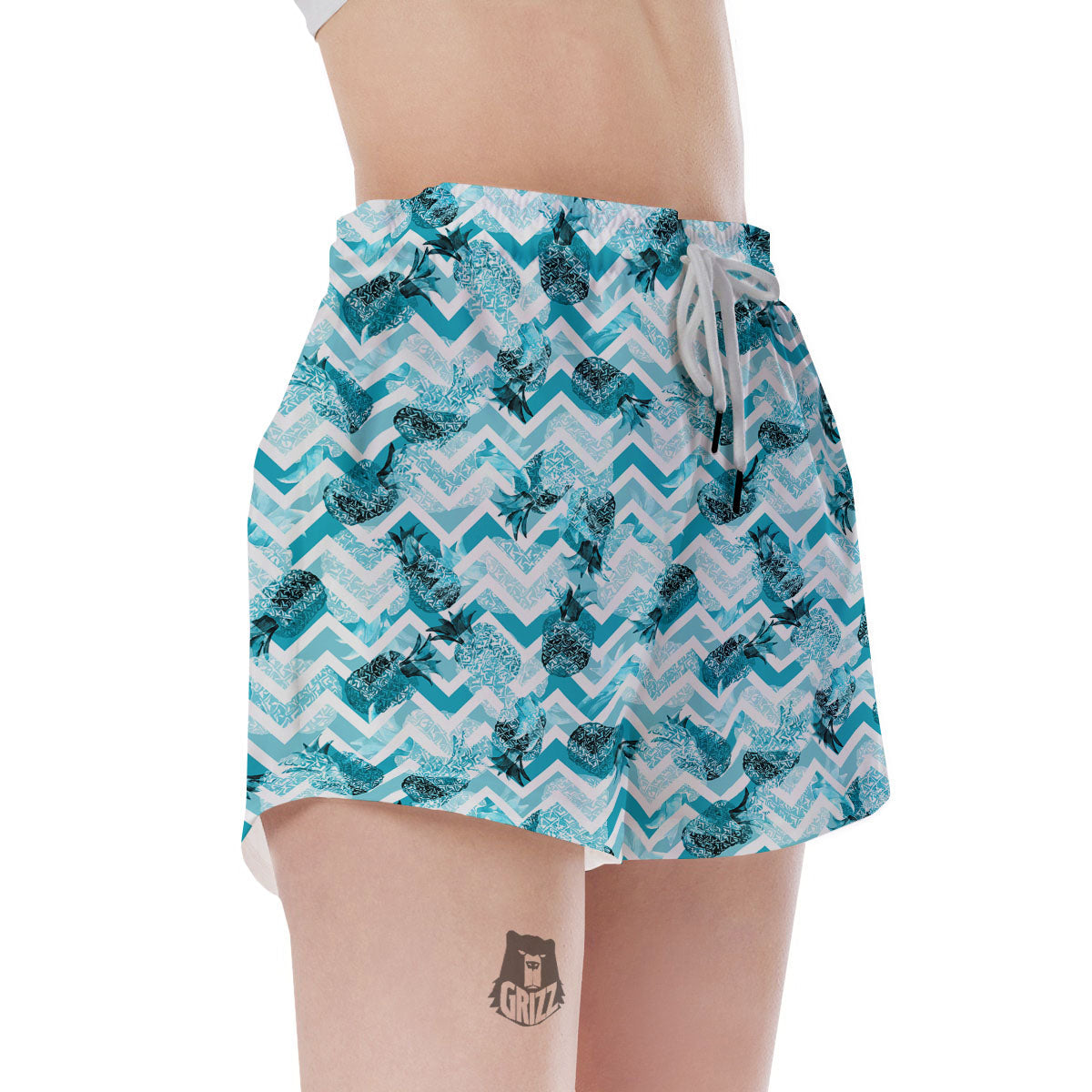 Zig Zag Pastel Pineapple Print Pattern Women's Shorts-grizzshop