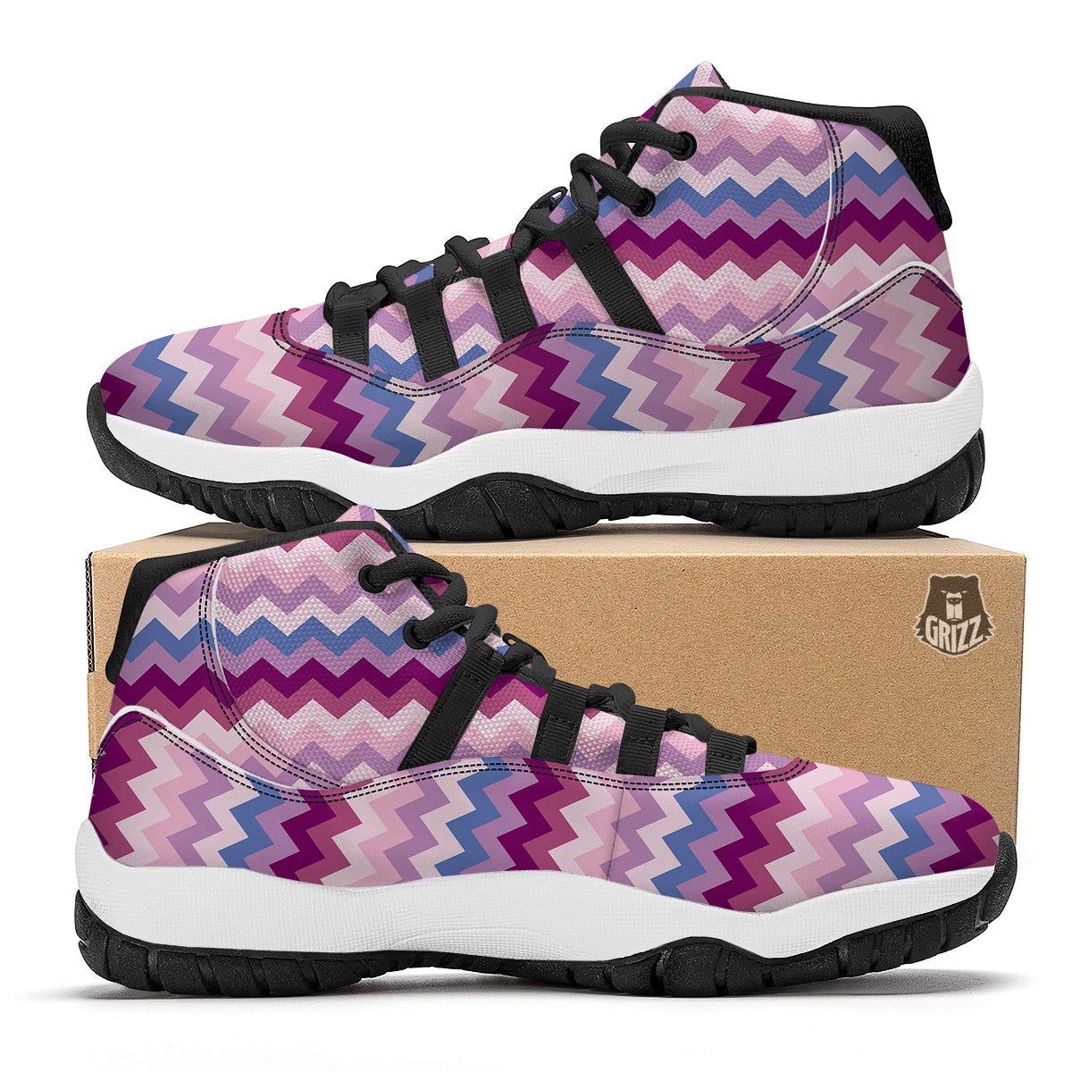 Zig Zag Pattern Print Black Bball Shoes-grizzshop