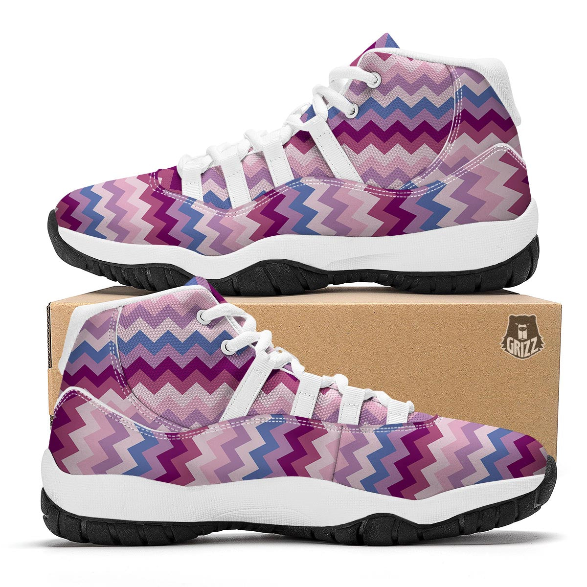 Zig Zag Pattern Print White Bball Shoes-grizzshop