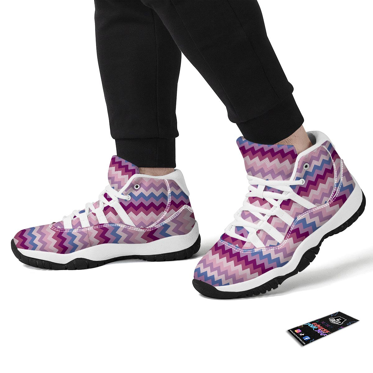Zig Zag Pattern Print White Bball Shoes-grizzshop