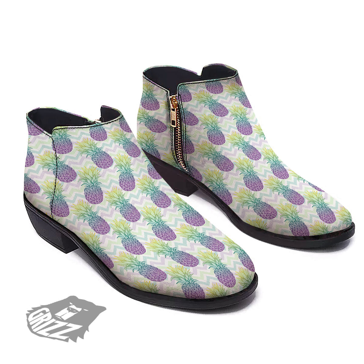 Zig Zag Pineapple Bright Print Pattern Ankle Boots-grizzshop