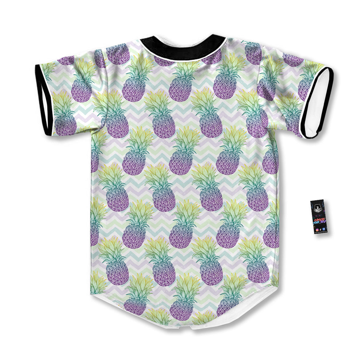 Zig Zag Pineapple Bright Print Pattern Baseball Jersey-grizzshop