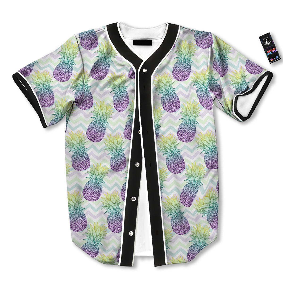 Zig Zag Pineapple Bright Print Pattern Baseball Jersey-grizzshop