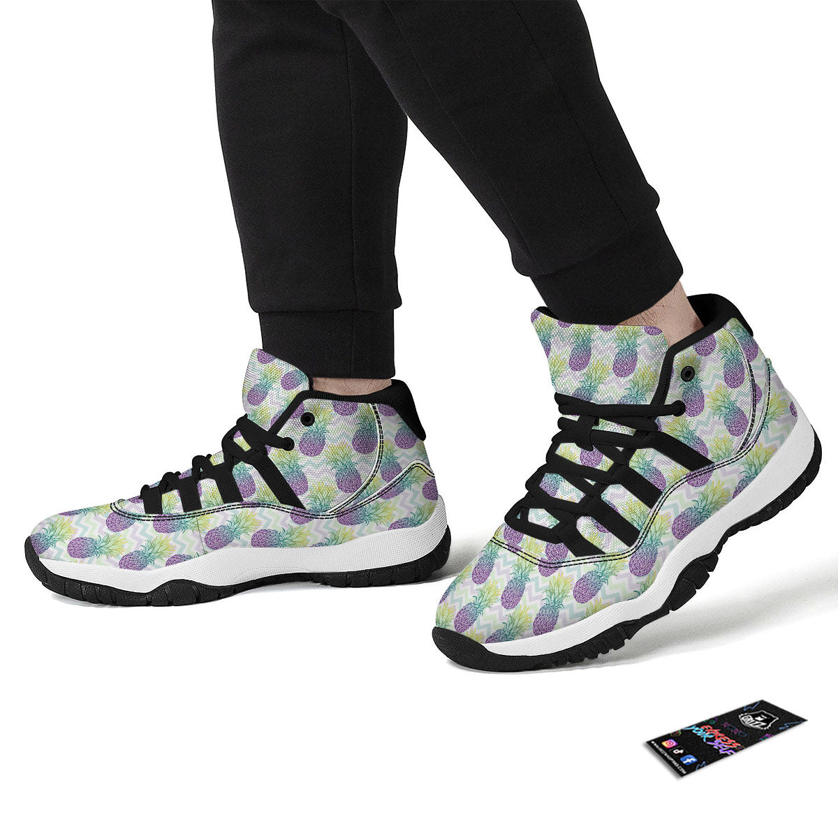 Zig Zag Pineapple Bright Print Pattern Black Bball Shoes-grizzshop