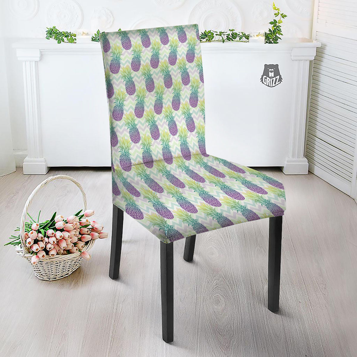 Zig Zag Pineapple Bright Print Pattern Dining Chair Slipcover-grizzshop