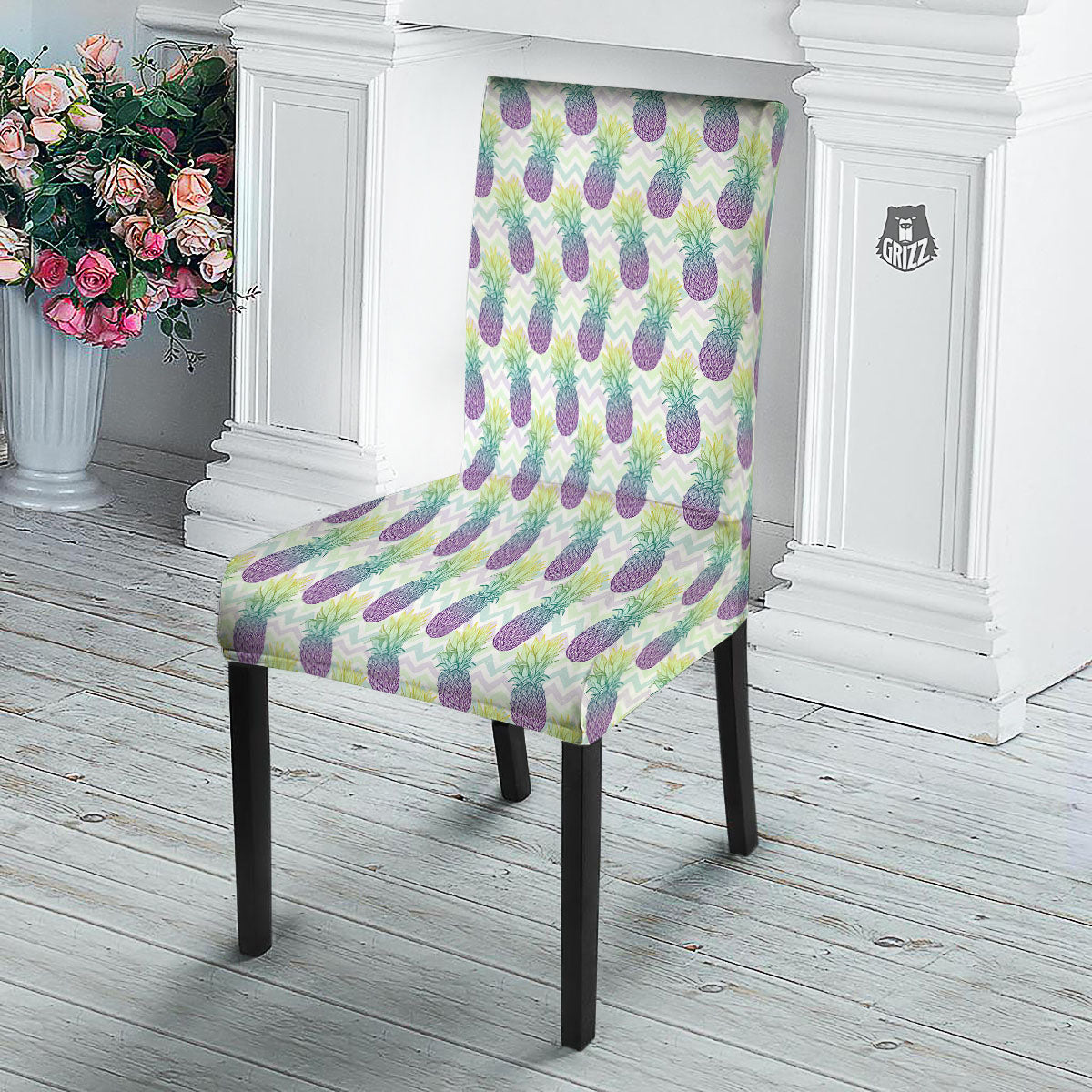 Zig Zag Pineapple Bright Print Pattern Dining Chair Slipcover-grizzshop