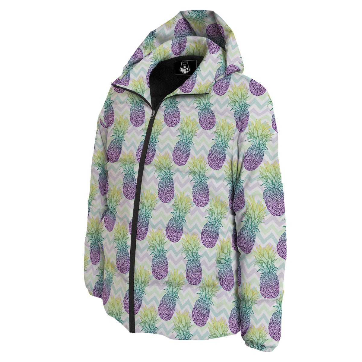 Zig Zag Pineapple Bright Print Pattern Down Jacket-grizzshop