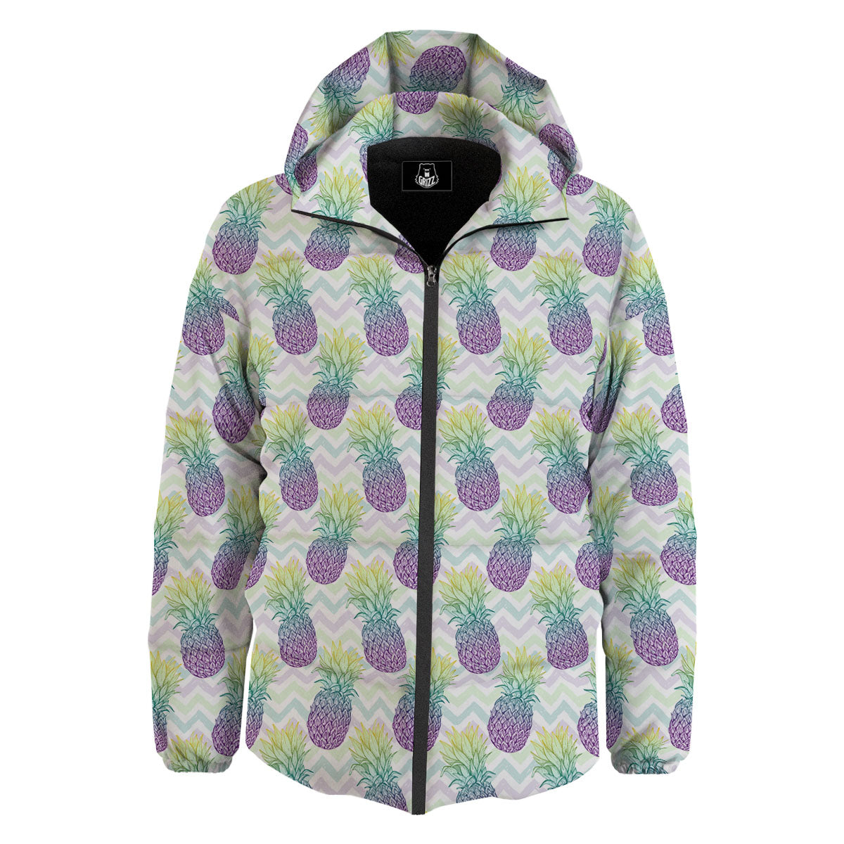 Zig Zag Pineapple Bright Print Pattern Down Jacket-grizzshop