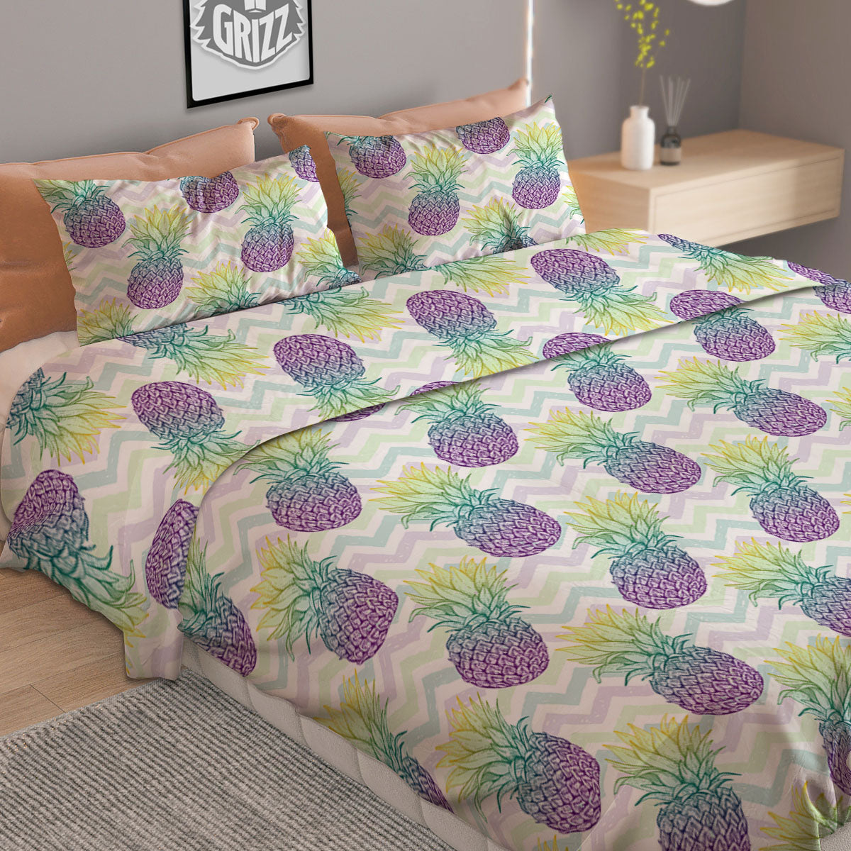 Zig Zag Pineapple Bright Print Pattern Duvet Cover Bedding Set