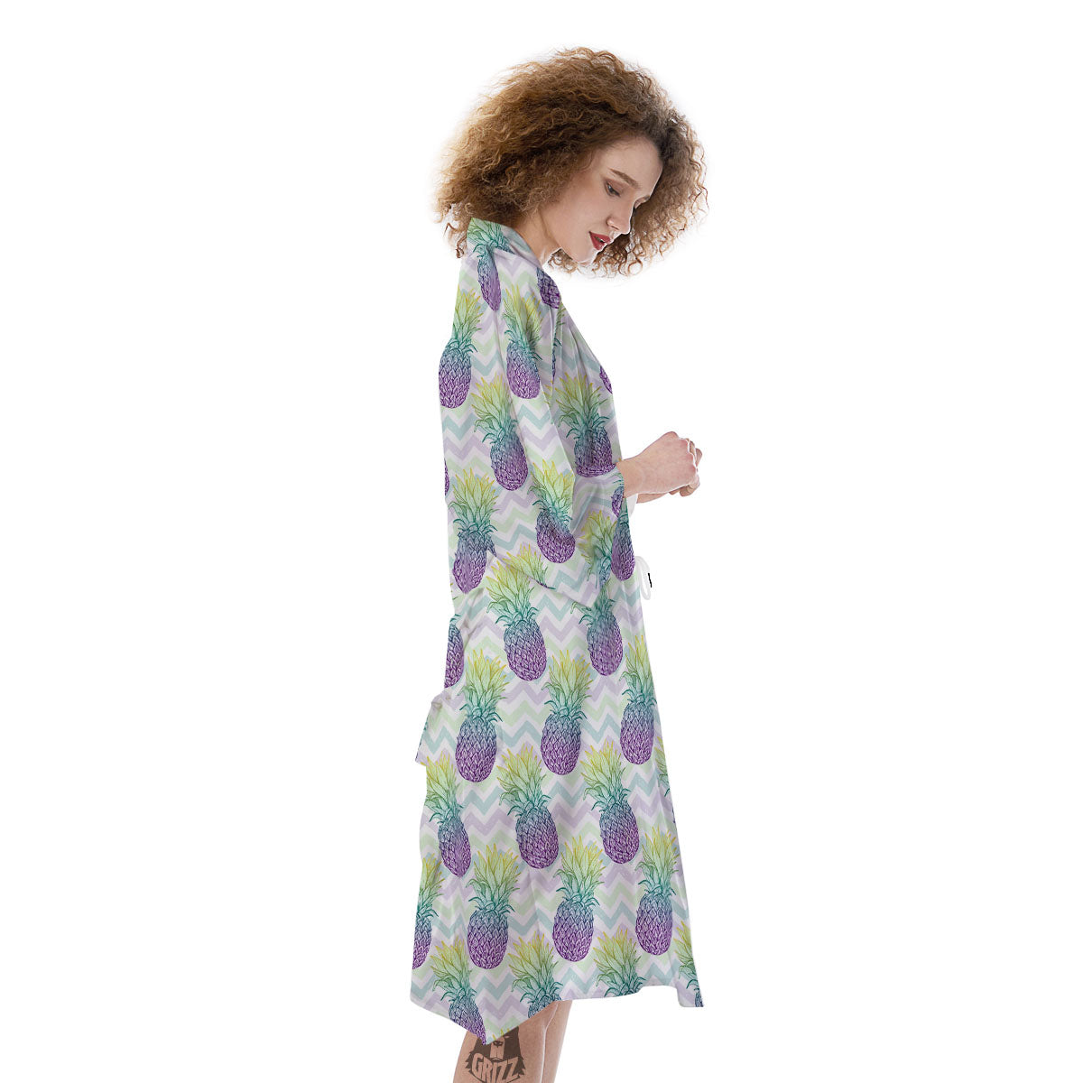 Zig Zag Pineapple Bright Print Pattern Kimono-grizzshop