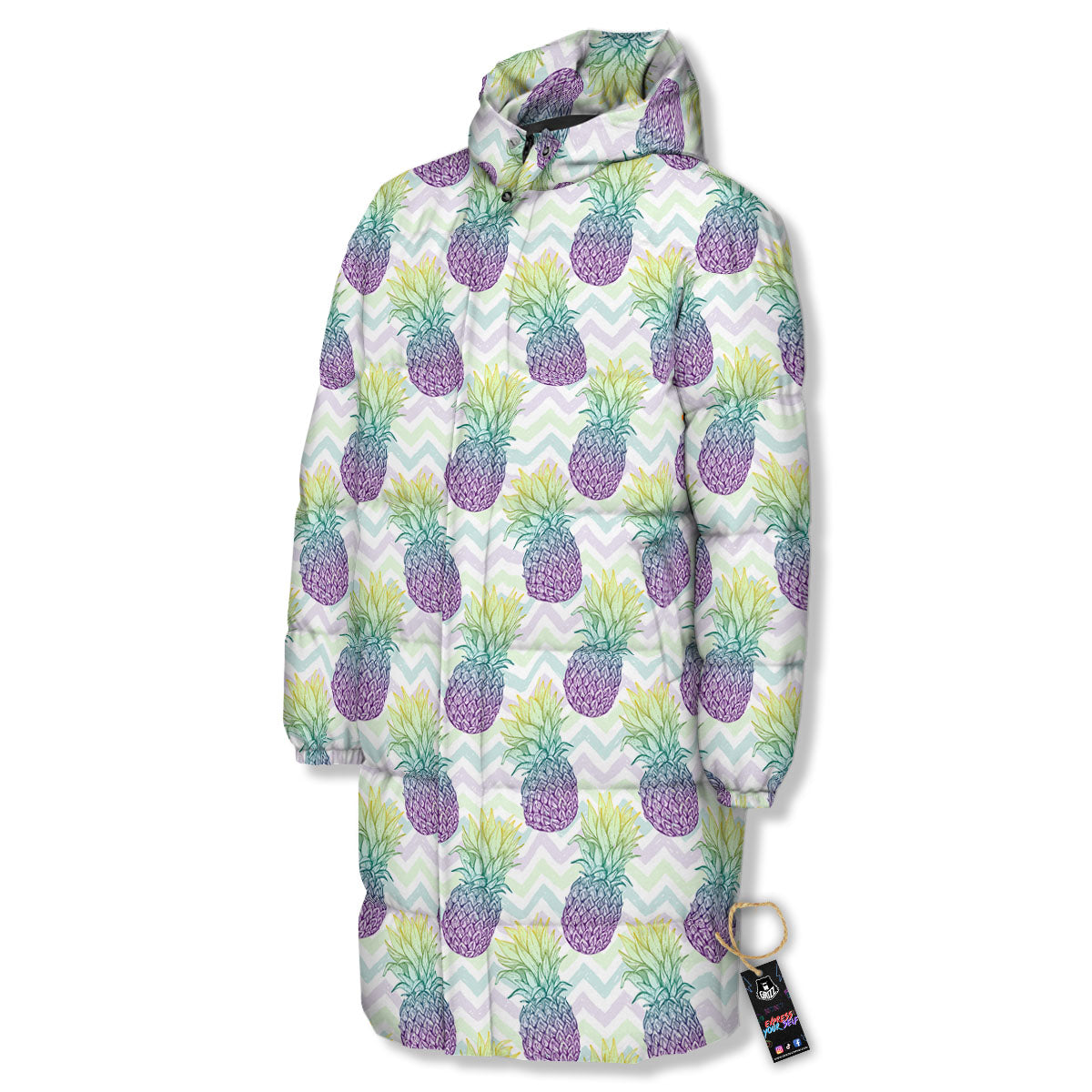 Zig Zag Pineapple Bright Print Pattern Long Down Jacket-grizzshop