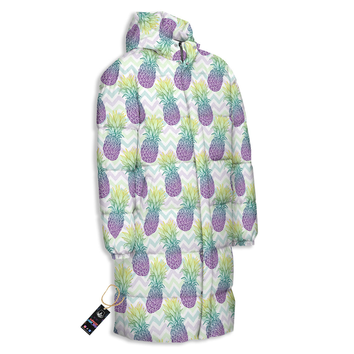 Zig Zag Pineapple Bright Print Pattern Long Down Jacket-grizzshop