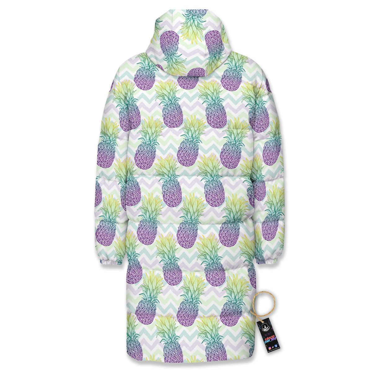 Zig Zag Pineapple Bright Print Pattern Long Down Jacket-grizzshop