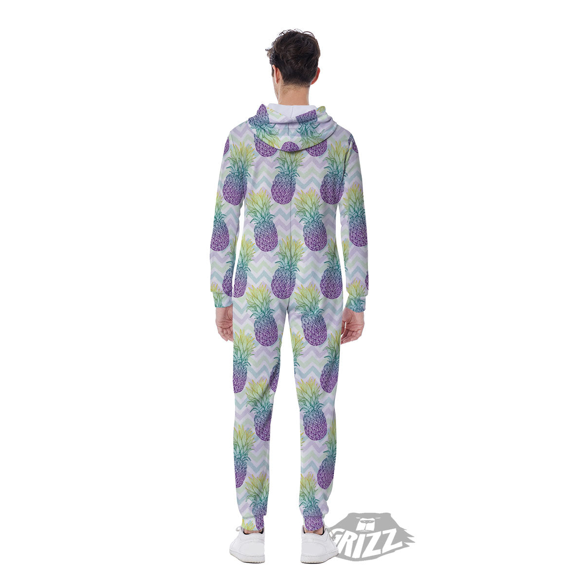 Zig Zag Pineapple Bright Print Pattern Men's Jumpsuit-grizzshop