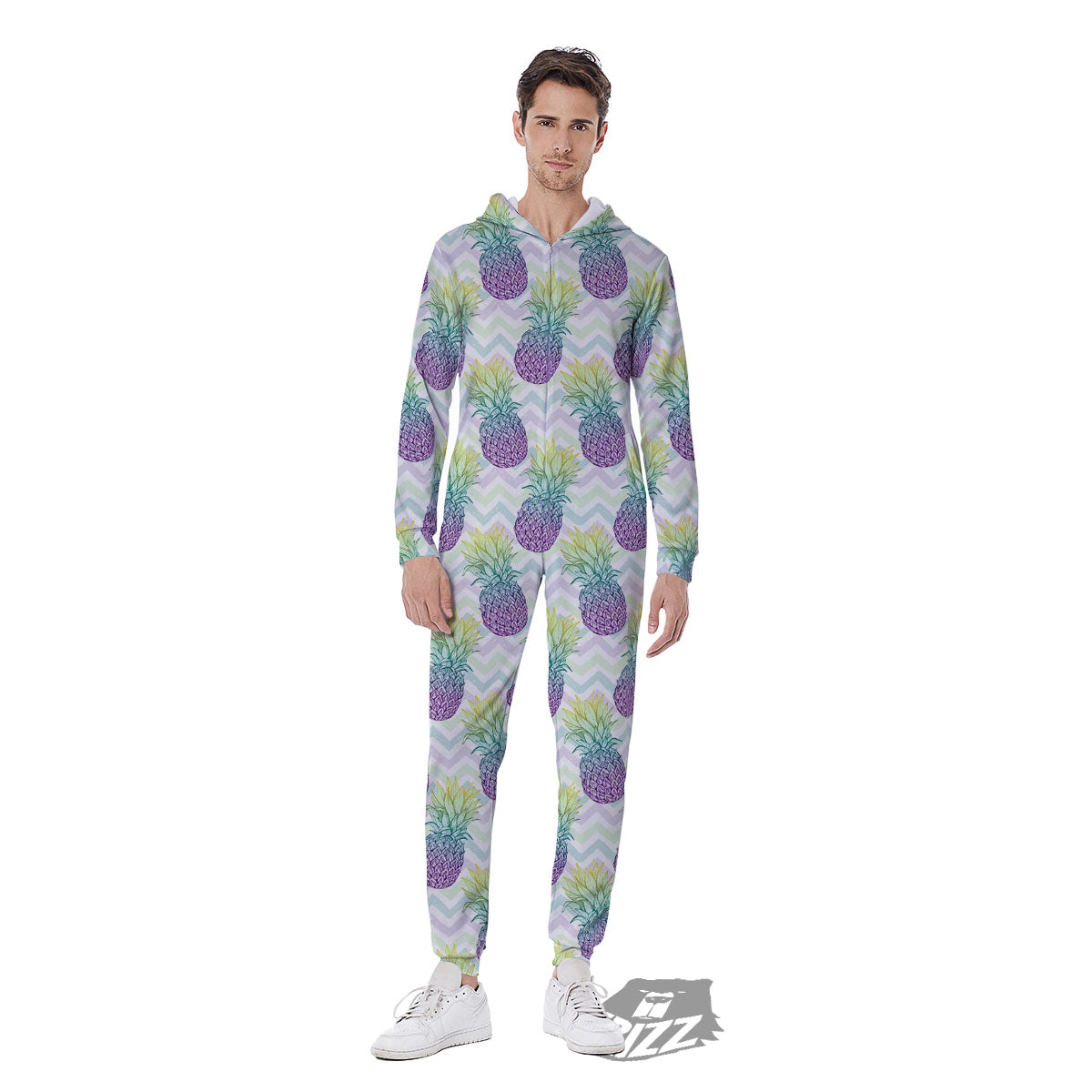 Zig Zag Pineapple Bright Print Pattern Men's Jumpsuit-grizzshop