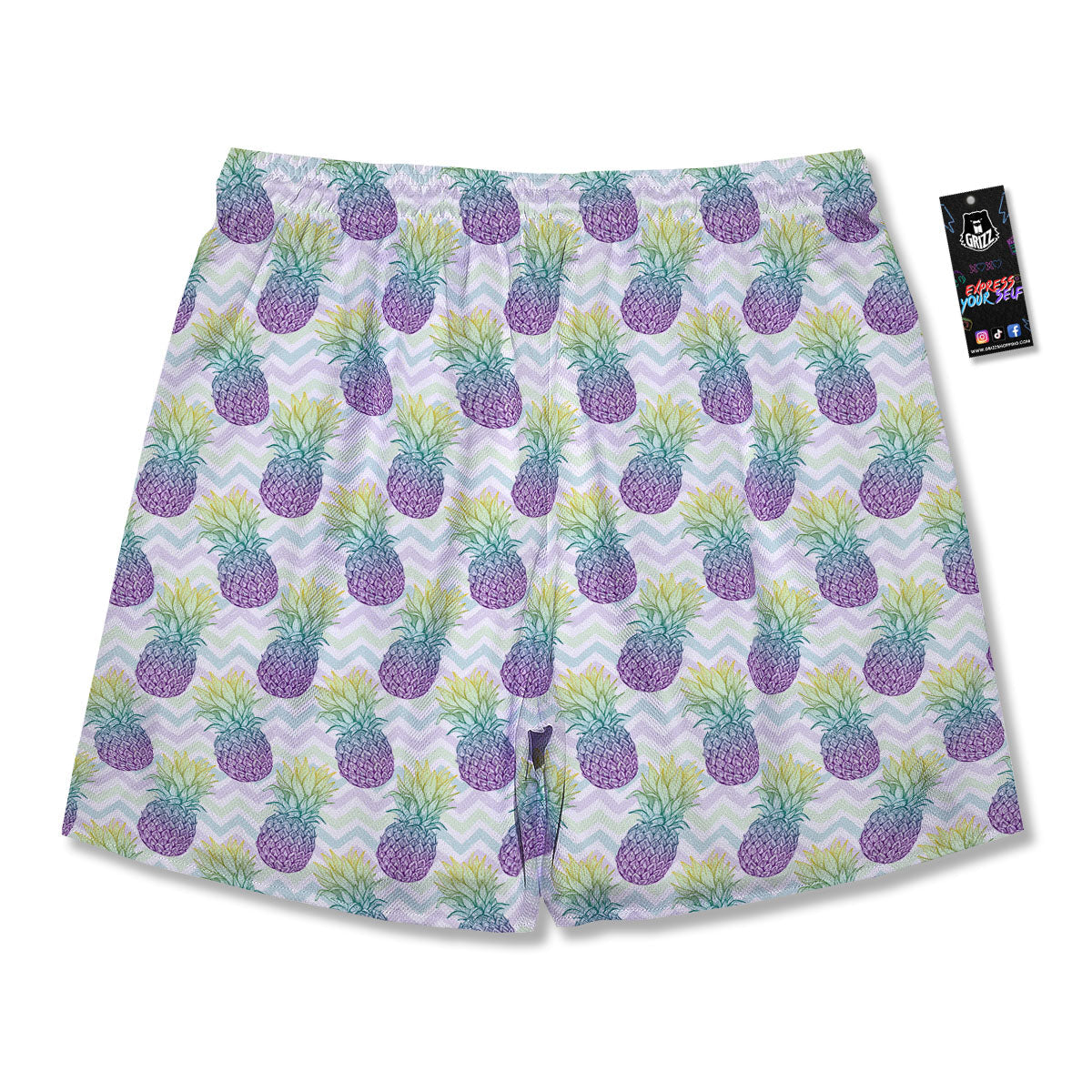 Zig Zag Pineapple Bright Print Pattern Men's Running Shorts-grizzshop