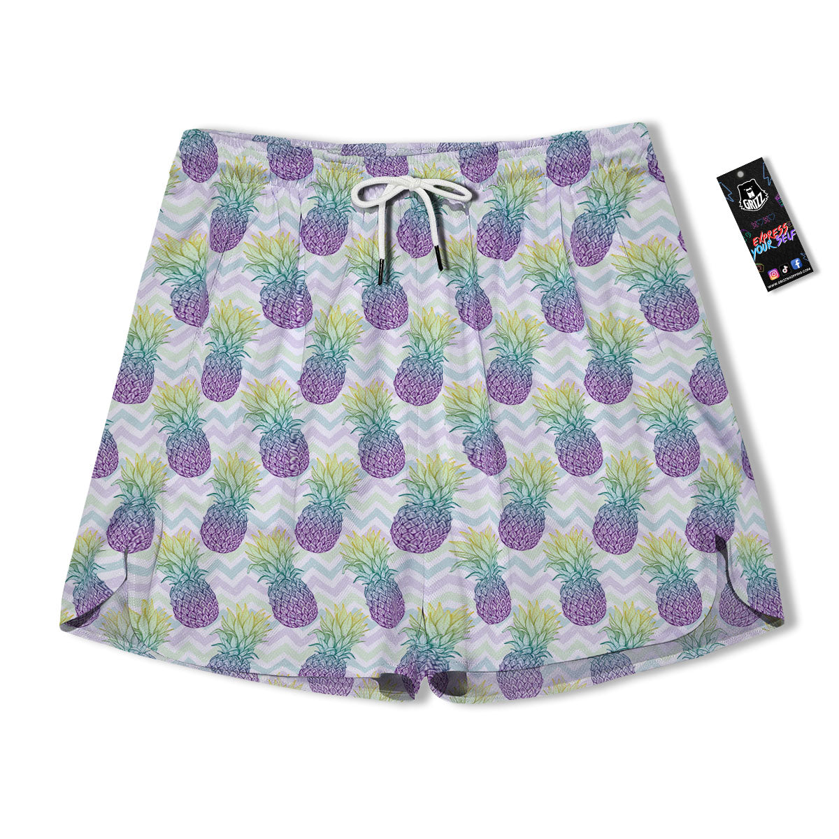 Zig Zag Pineapple Bright Print Pattern Men's Running Shorts-grizzshop