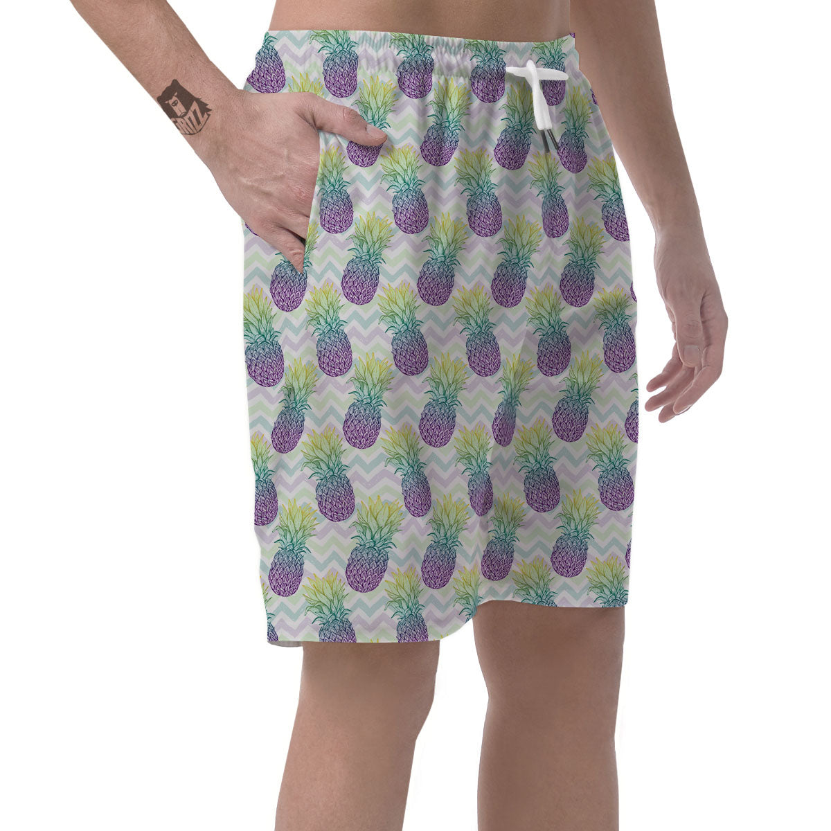 Zig Zag Pineapple Bright Print Pattern Men's Shorts-grizzshop