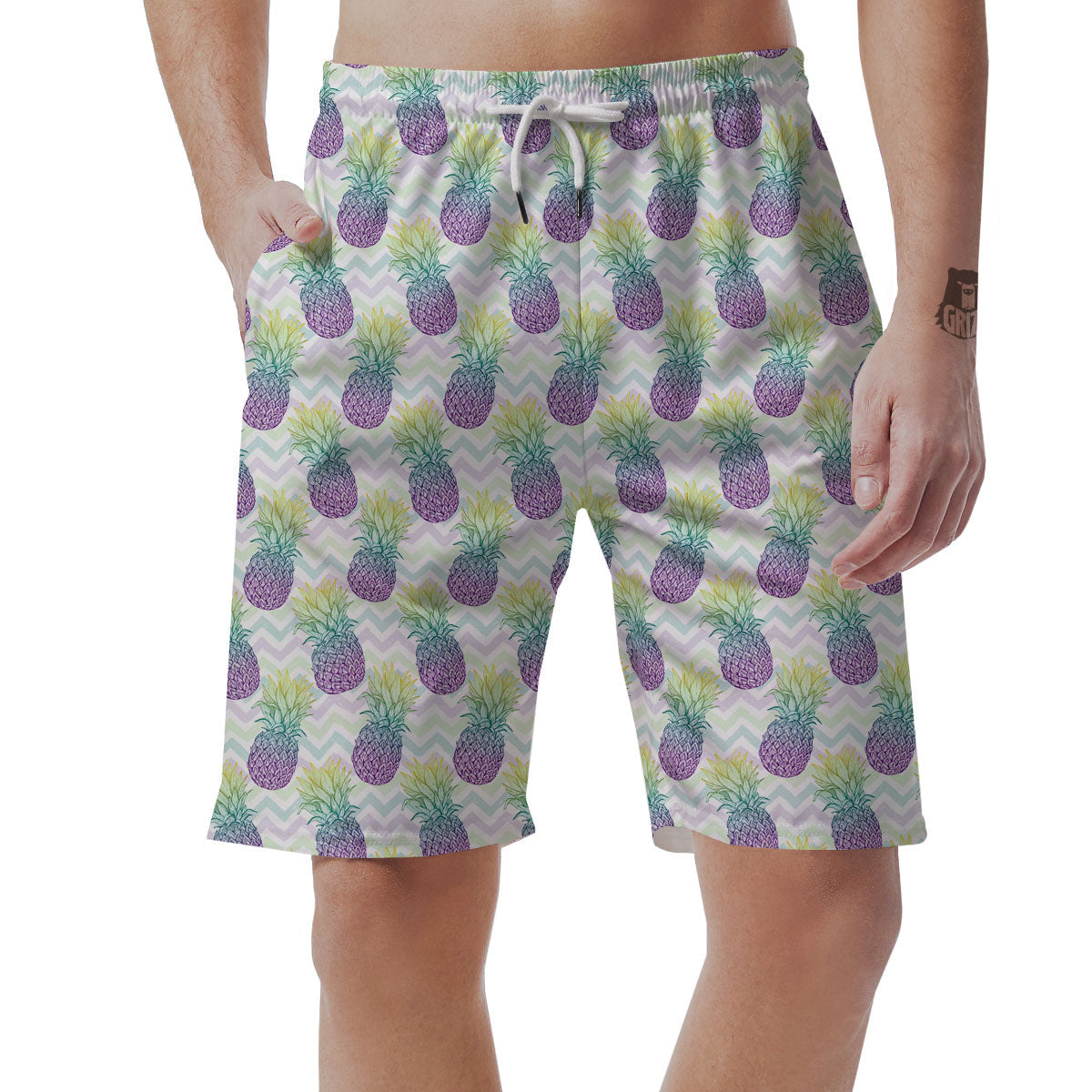 Zig Zag Pineapple Bright Print Pattern Men's Shorts-grizzshop