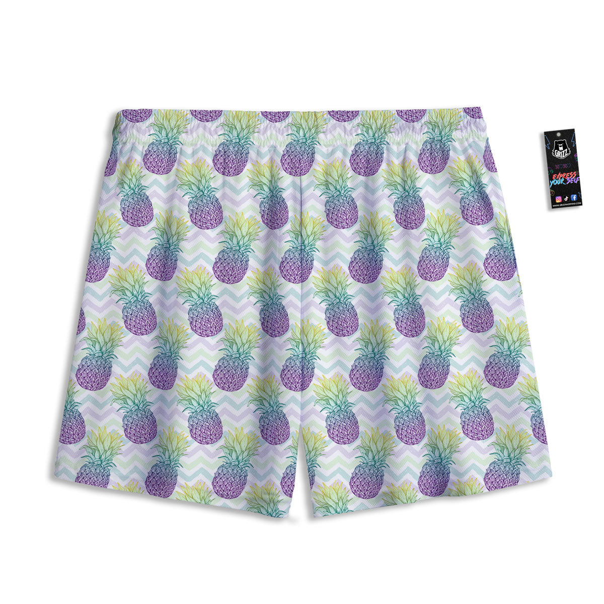 Zig Zag Pineapple Bright Print Pattern Mesh Shorts-grizzshop
