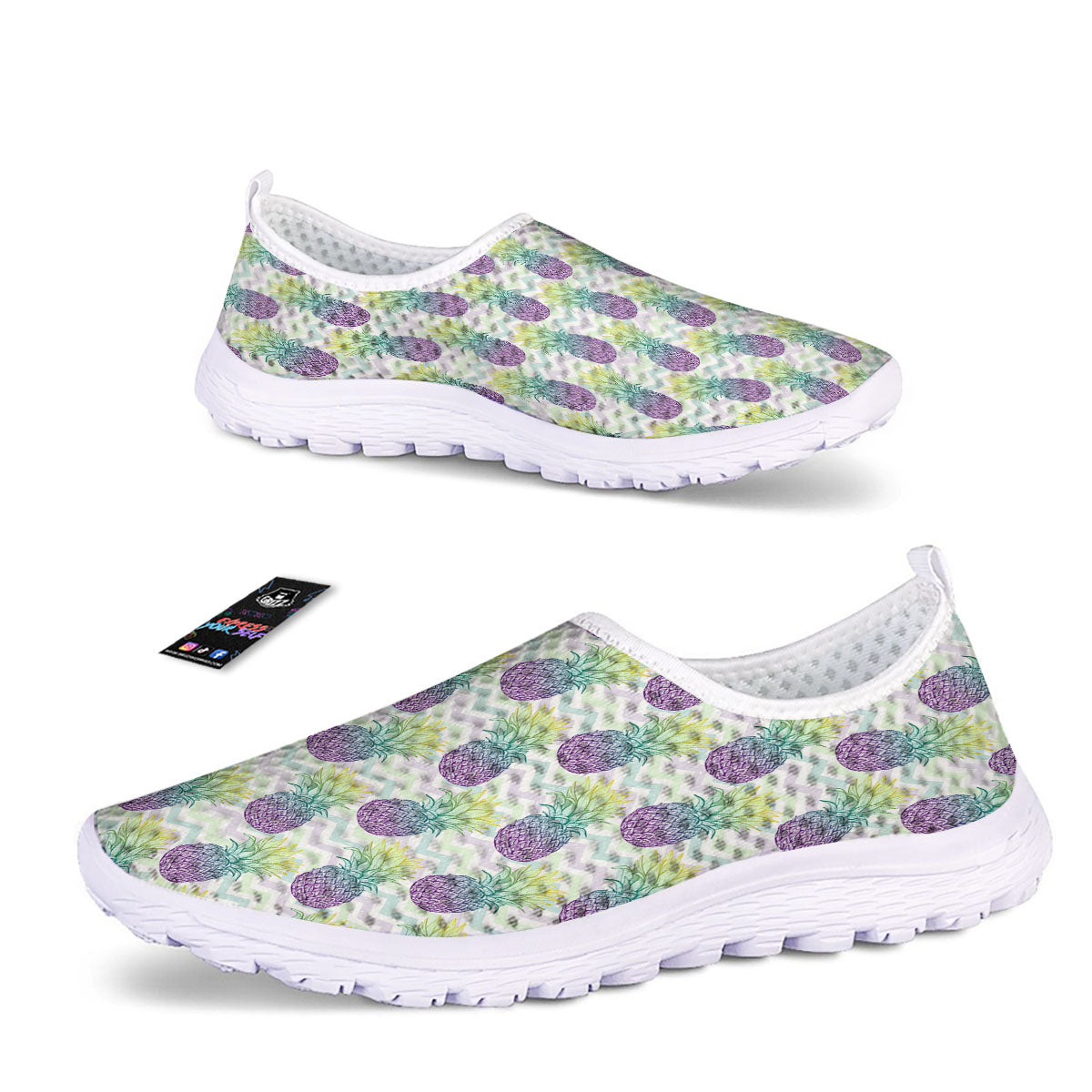 Zig Zag Pineapple Bright Print Pattern Nurse Shoes-grizzshop